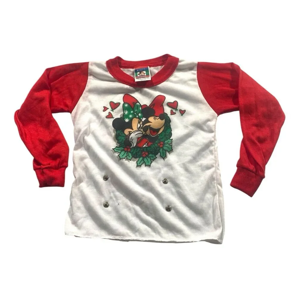 Vintage 90s Disney's Mickey Minnie Mouse Pajama Set Christmas Toddler 4T Red